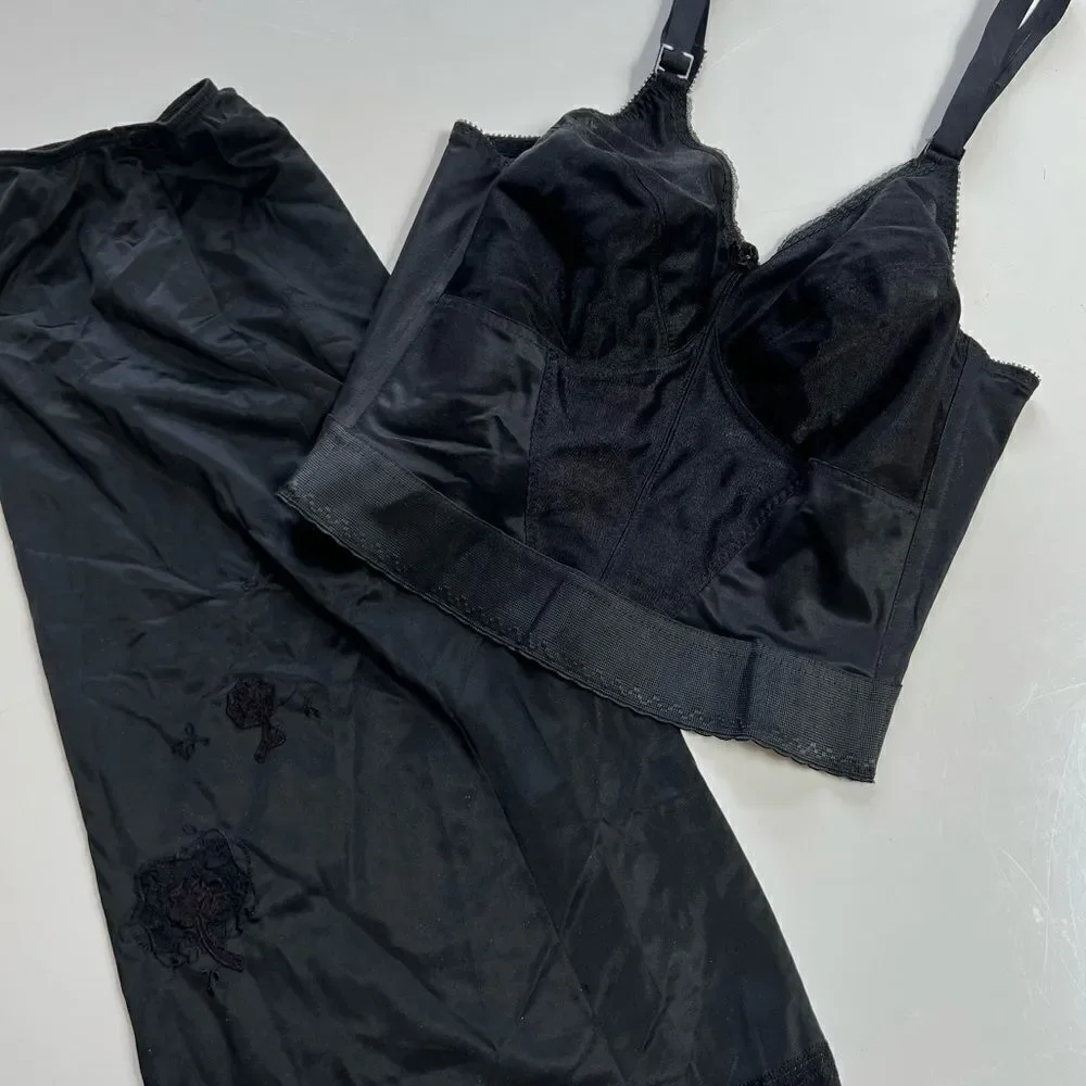 Gorgeous Vintage 50s Black Lace Hem Flower Cut Out Detail Skirt Dress Half Slip - Picture 3 of 5